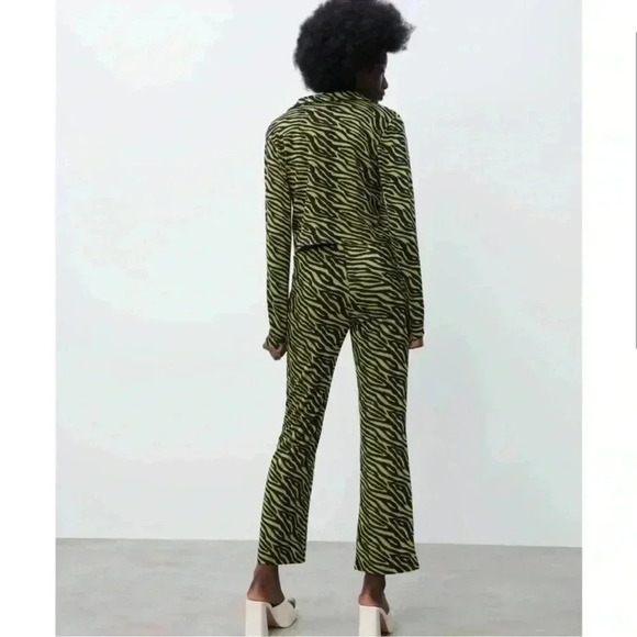 ZARA Zebra Print Jacquard Pants Green/Black Knit Sz S - Picture 3 of 14